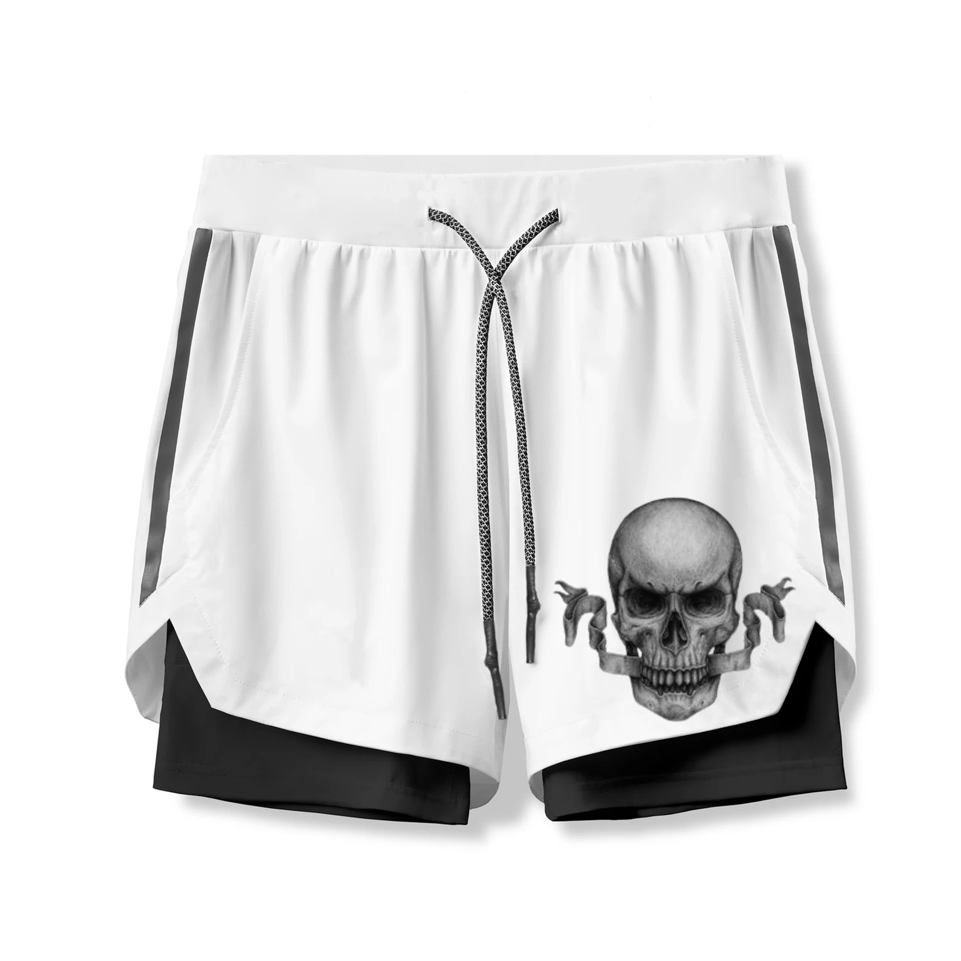 Angry Skull Print 2 In 1 Gym Shorts for Men