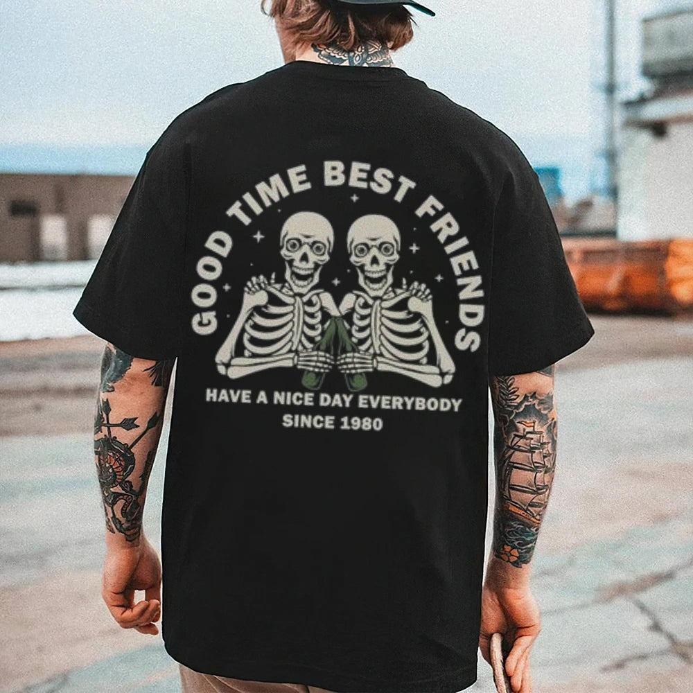 Mens GOOD TIME BEST FRIENDS Skull Graphic Tee