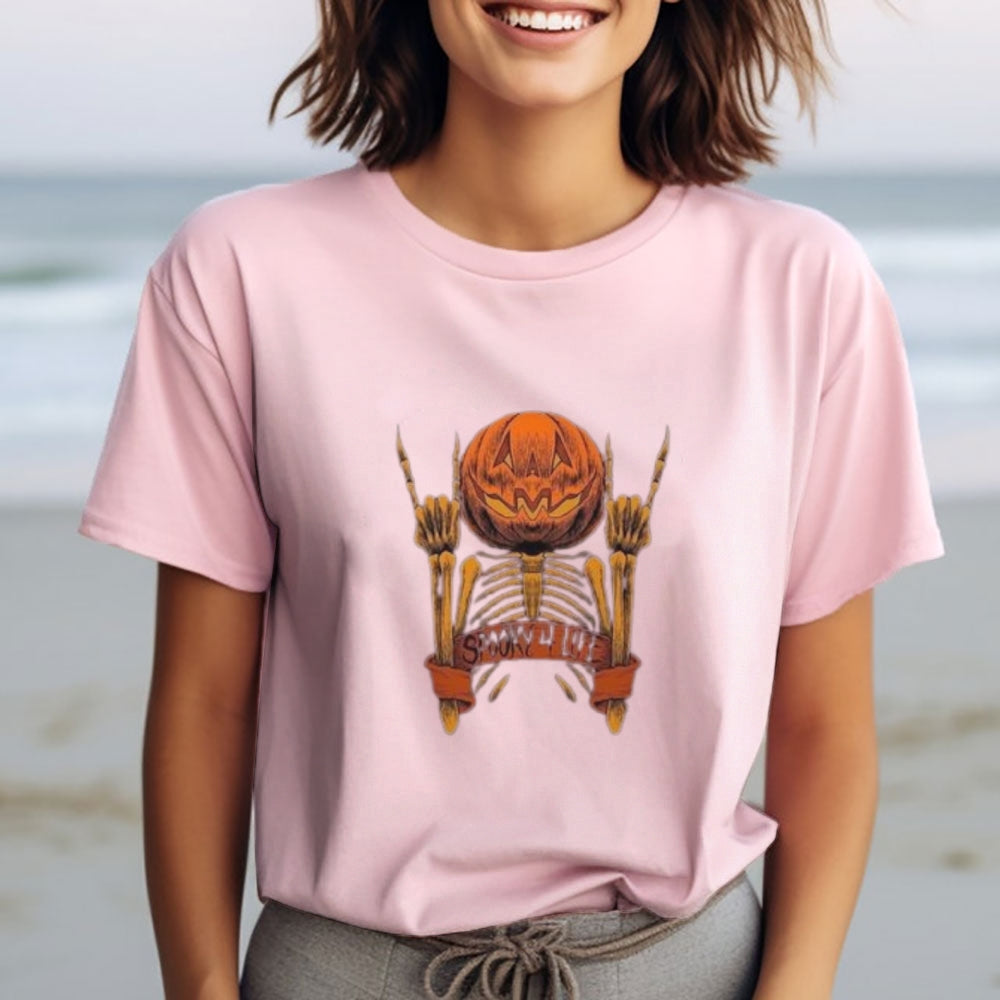 Women Halloween Spooky Finger Skull Graphic T-shirt