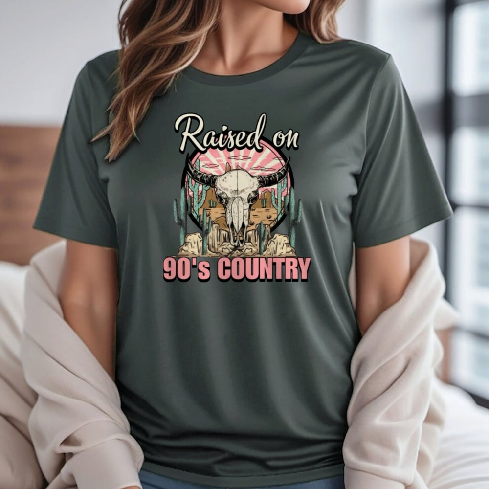 Women  Raised On 90's Country Print Graphic T-shirt