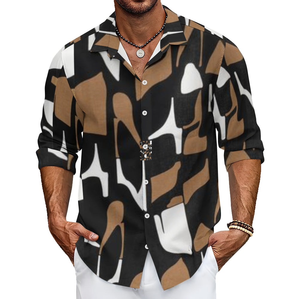 Mens Brown Striped Long Sleeve Shirt