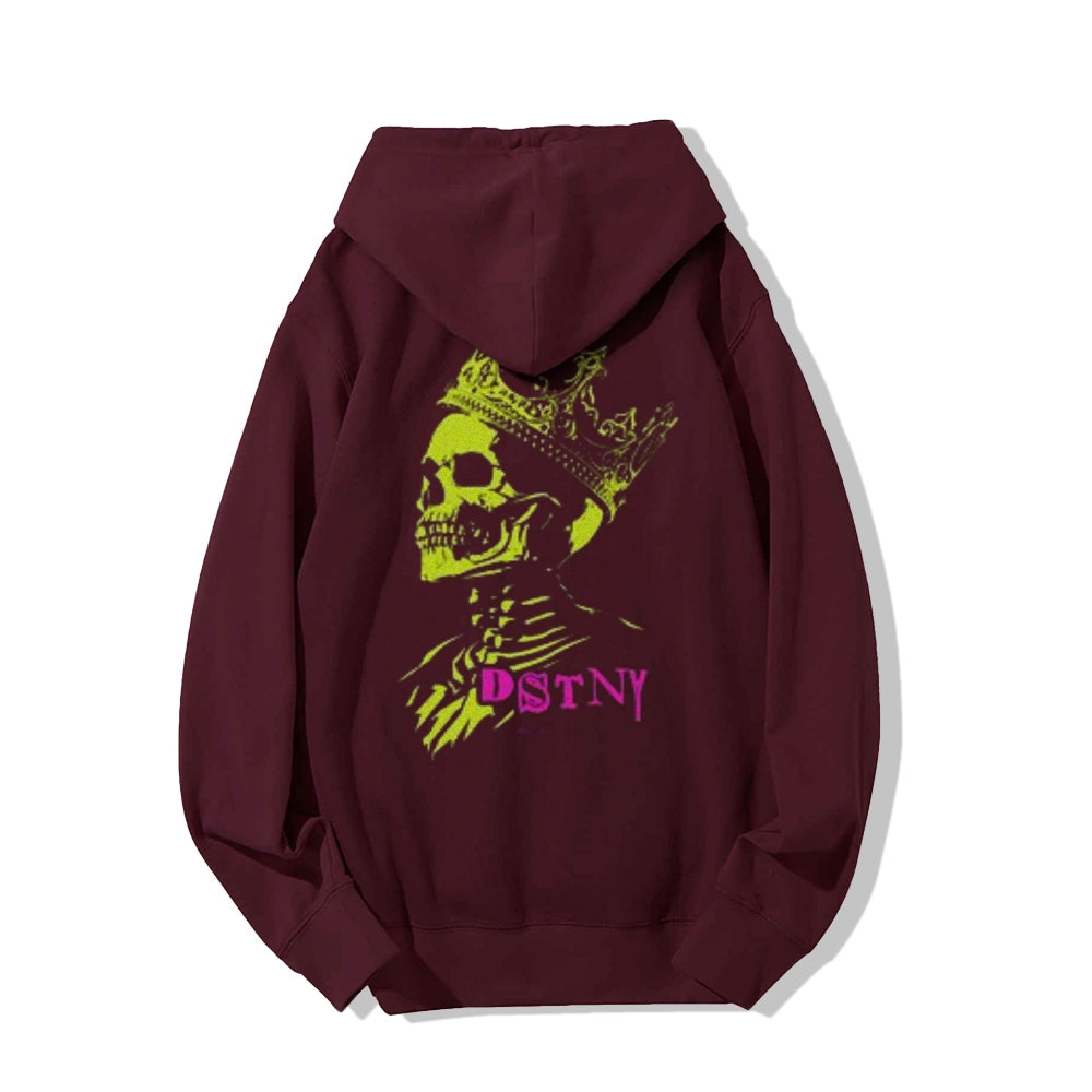 Mens Vintage Dstny Queen Darkness Style Print Graphic Pullover With Kangaroo Pocket Hoodies