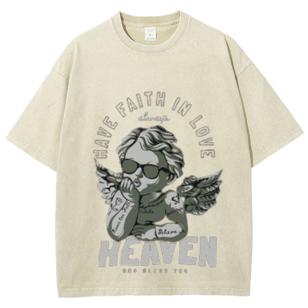 Women Washed Vintage Heaven Graphic T-shirt