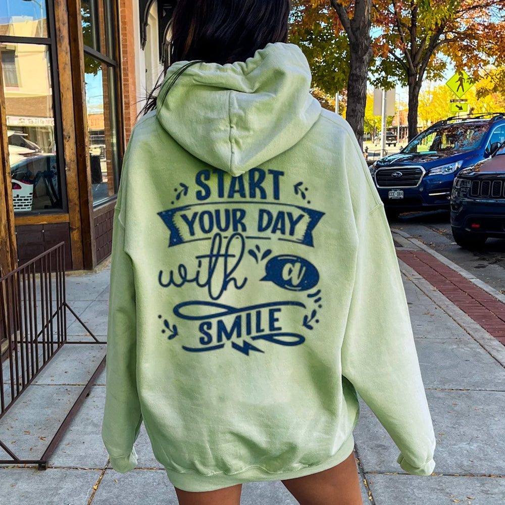 Women START YOUR DAY WITH A SMILE Graphic Hoodies