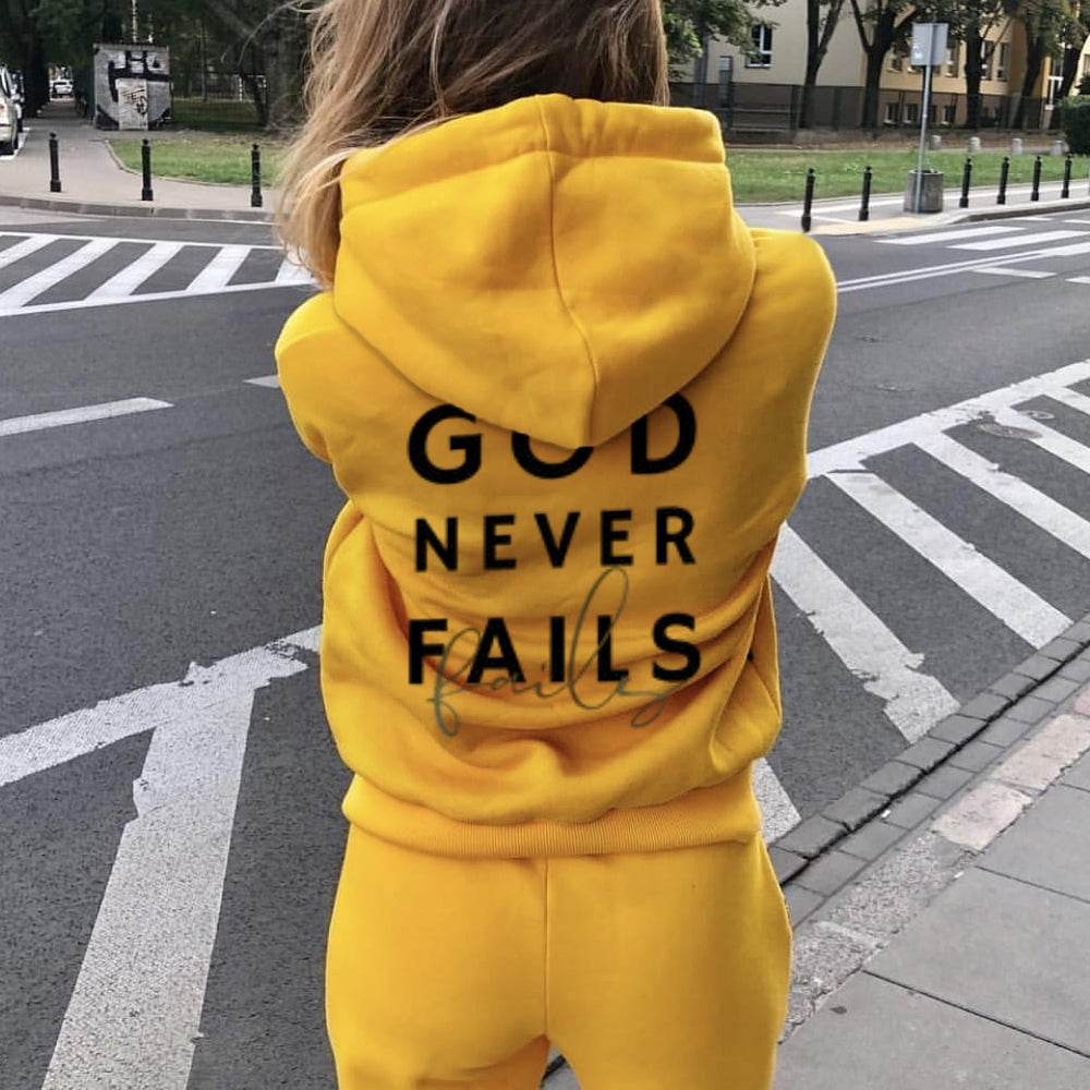 Women GOD NEVER FAILS Graphic Hoodies