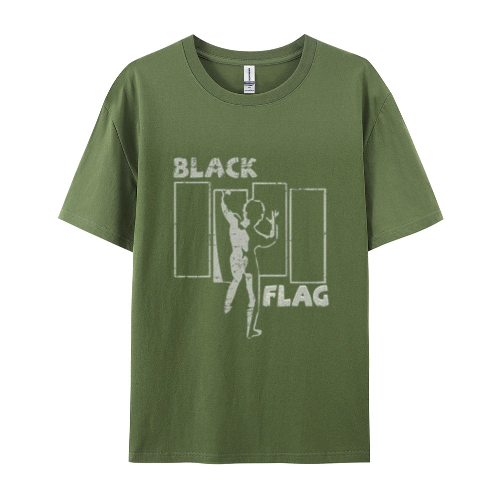 Mens Vintage The Black Flag Rock Band Print Cotton Short Sleeve Casual Graphic T-shirt