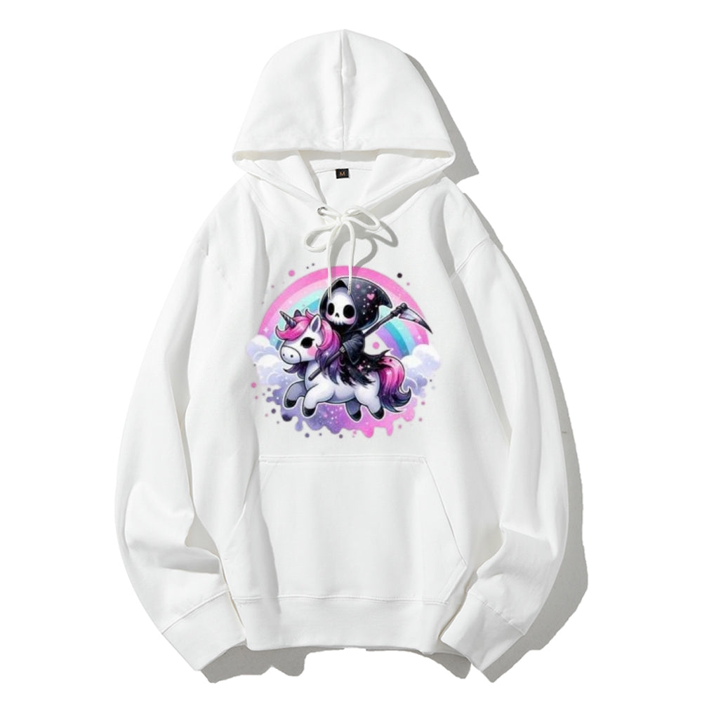 Women Cute Unicorn Skeleton Graphic Hoodies