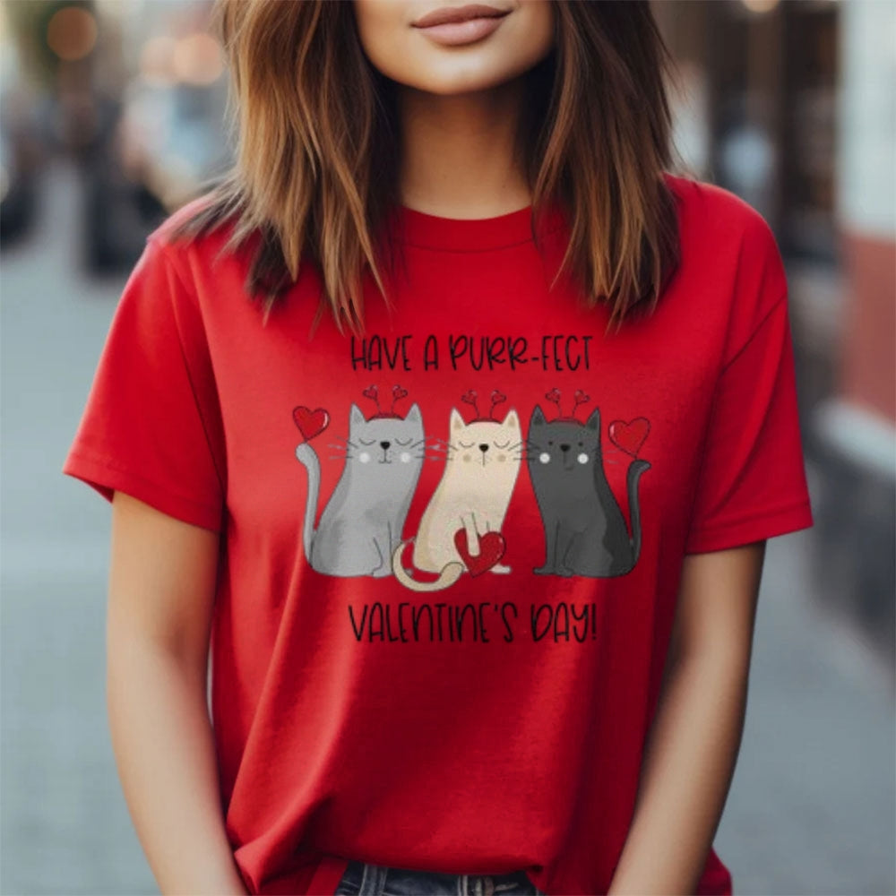 Women My Cat Is My Valentine's Day Print Graphic T-shirt