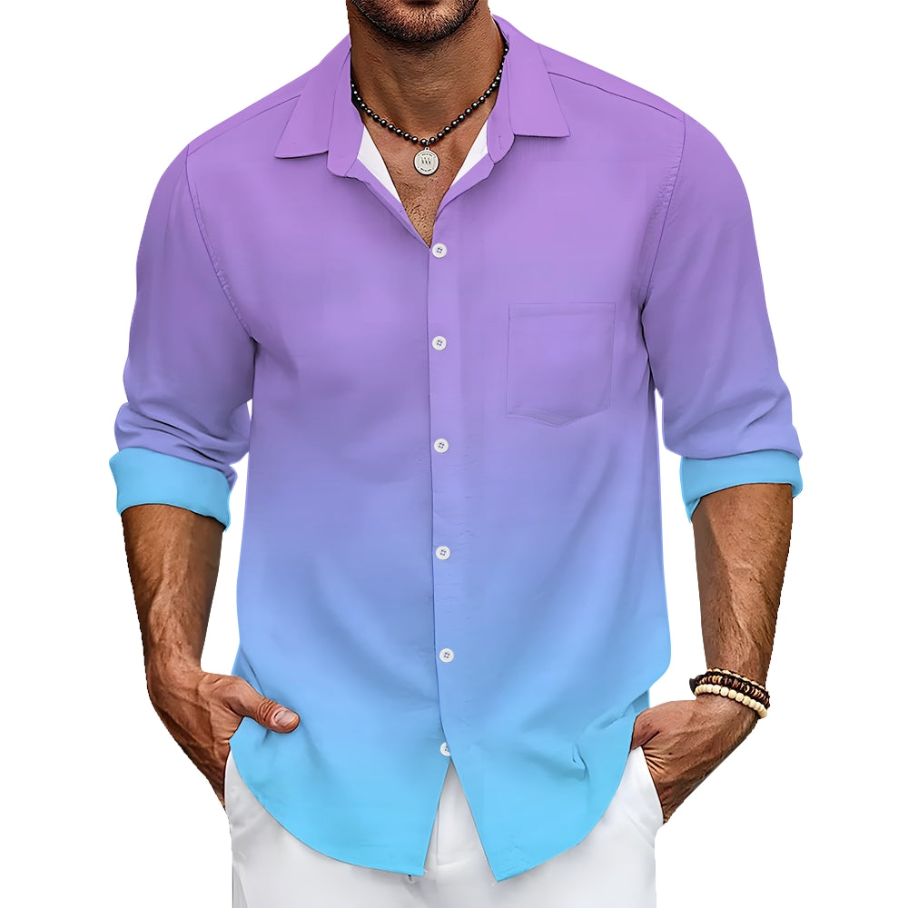 Mens Light Purple and Blue Ombre Long Sleeve Shirt