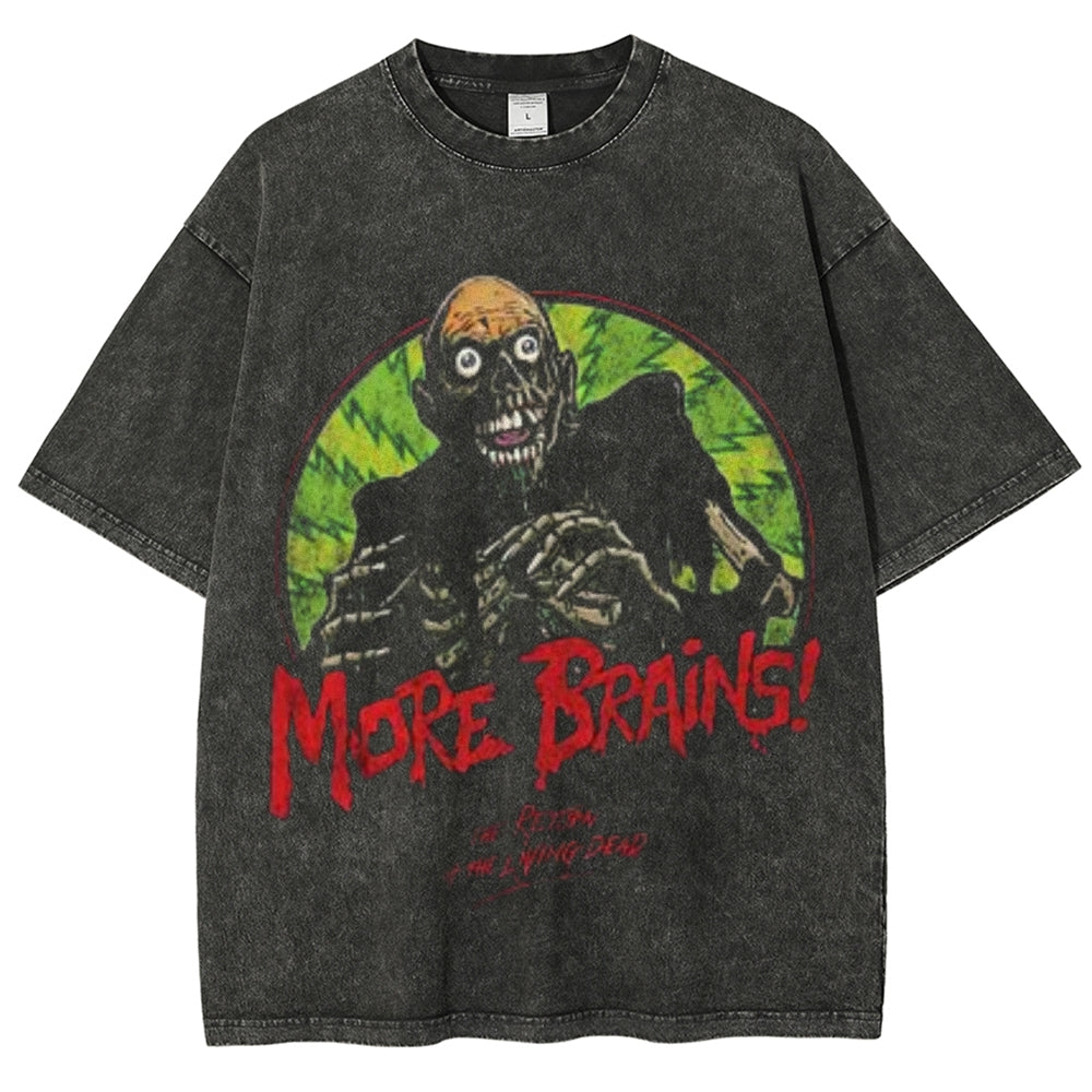 Unisex Vintage Brains Return Of The Living Dead Horrors Graphic Short Sleeve Washed T-shirt