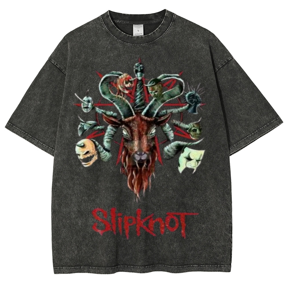 Unisex Vintage The Slipknot Rock Band Print Short Sleeve Casual Graphic Washed T-shirt