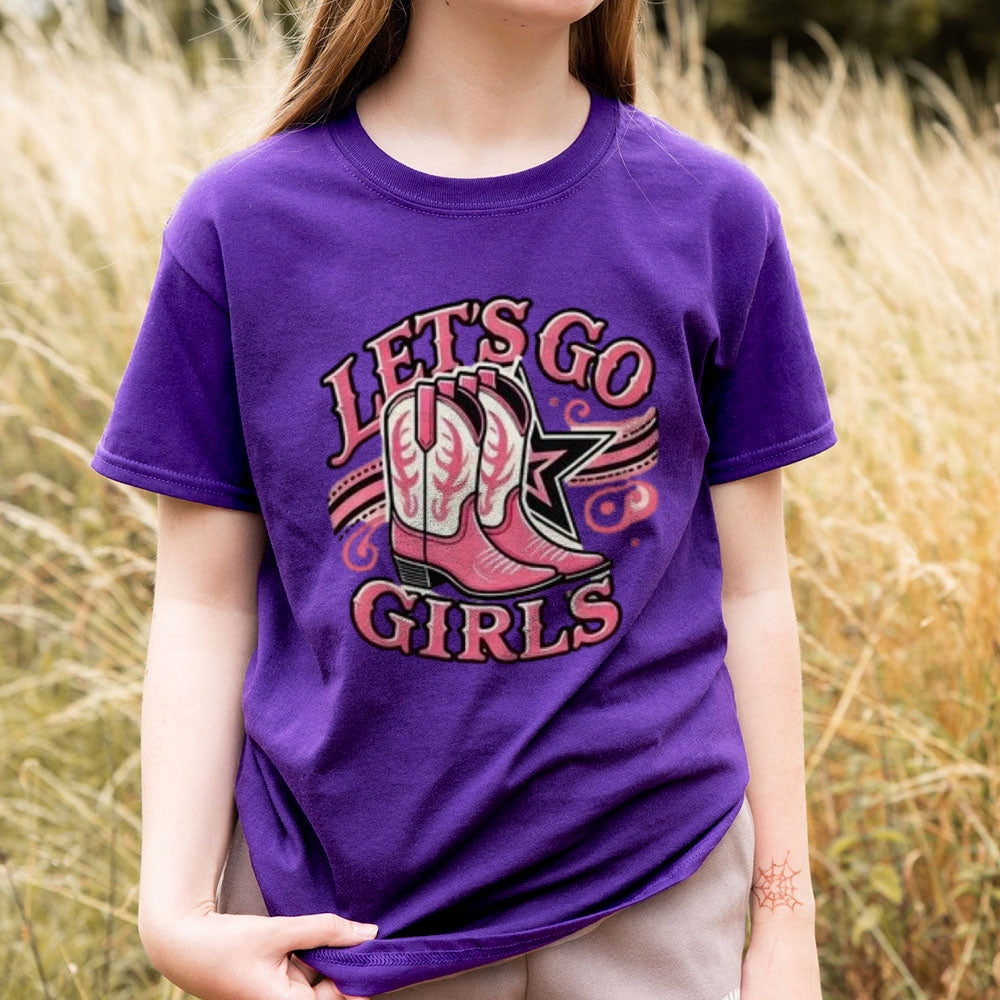 Women Western Cowboy Style Let's Go Cowgirls Print Graphic T-shirt