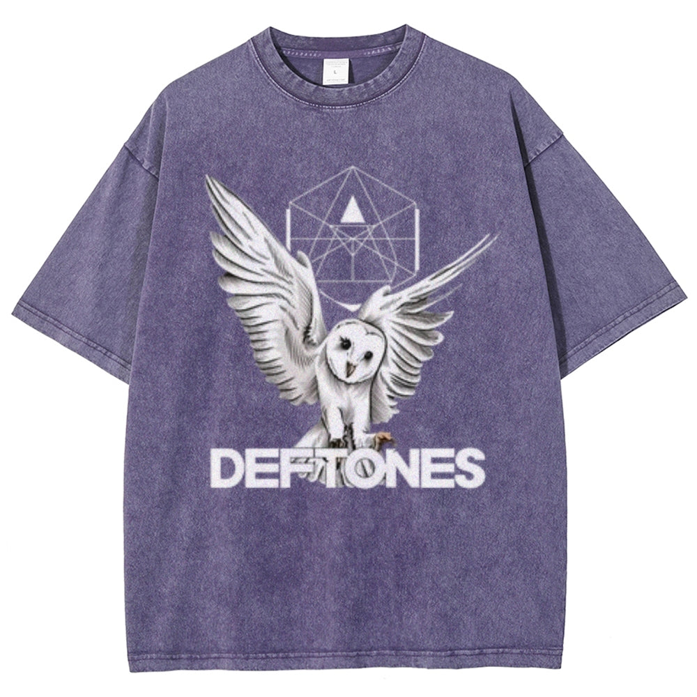 Unisex Vintage The Deftones Rock Band Print Short Sleeve Casual Graphic Washed T-shirt