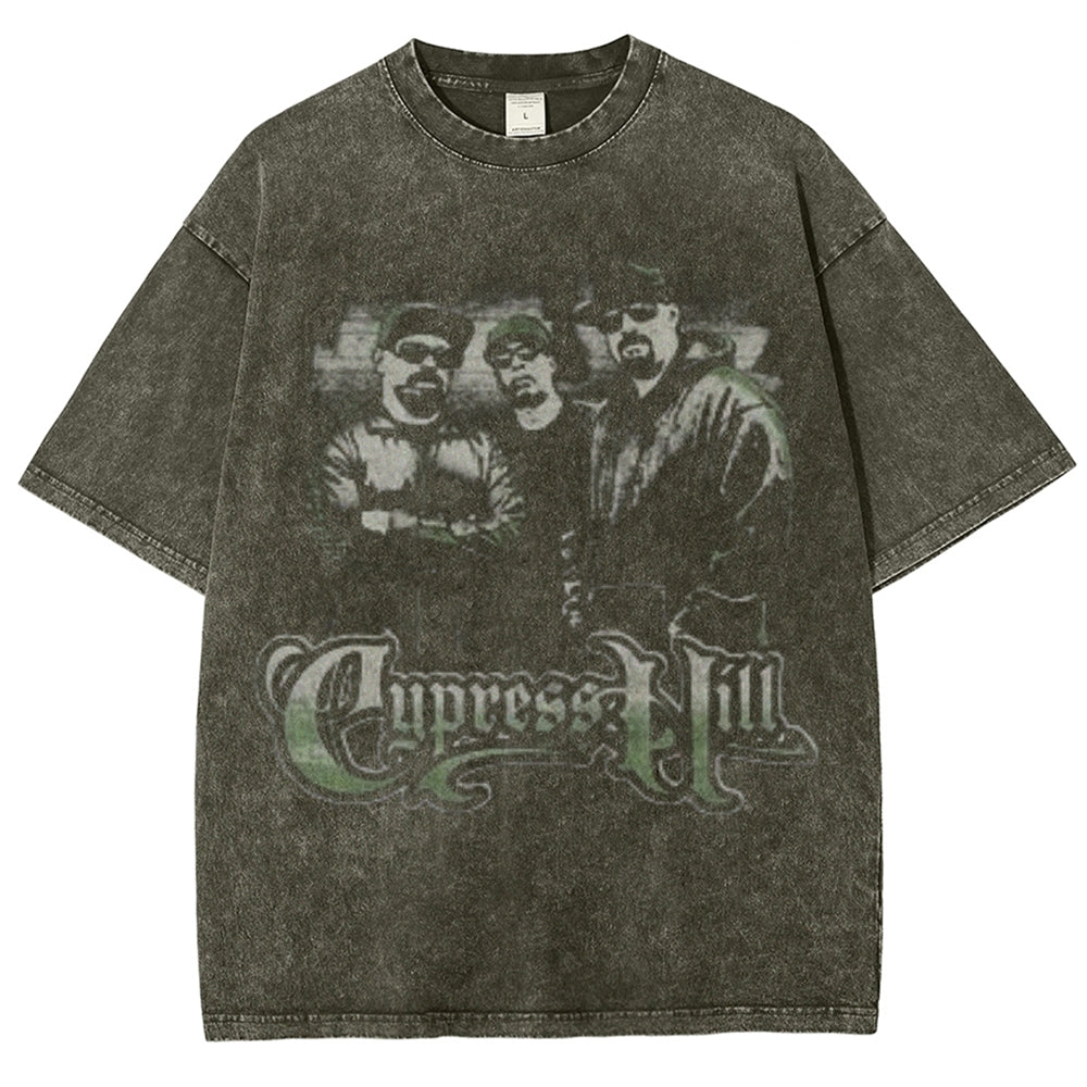 Unisex Vintage Cypress Hill Darkness Style Graphic Short Sleeve Washed T-shirt