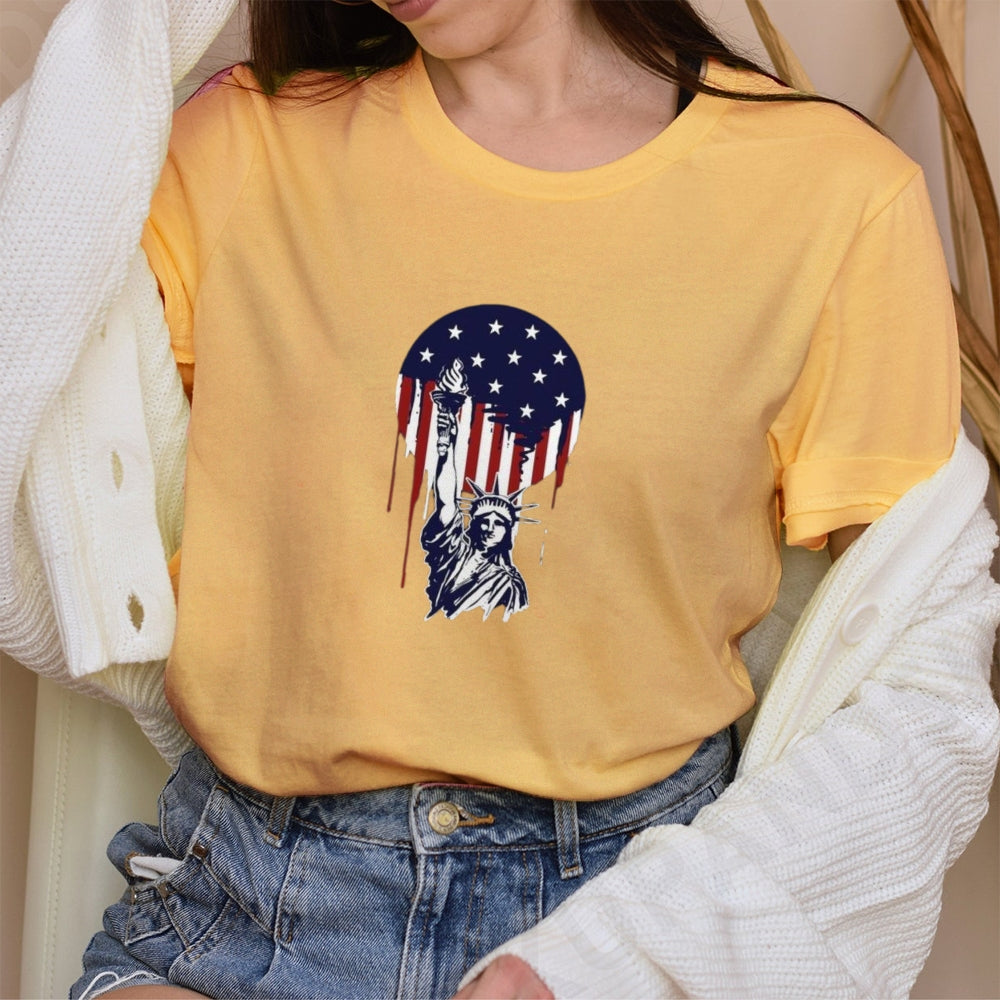 Women Independence Day Freedom Flag Print T-shirt