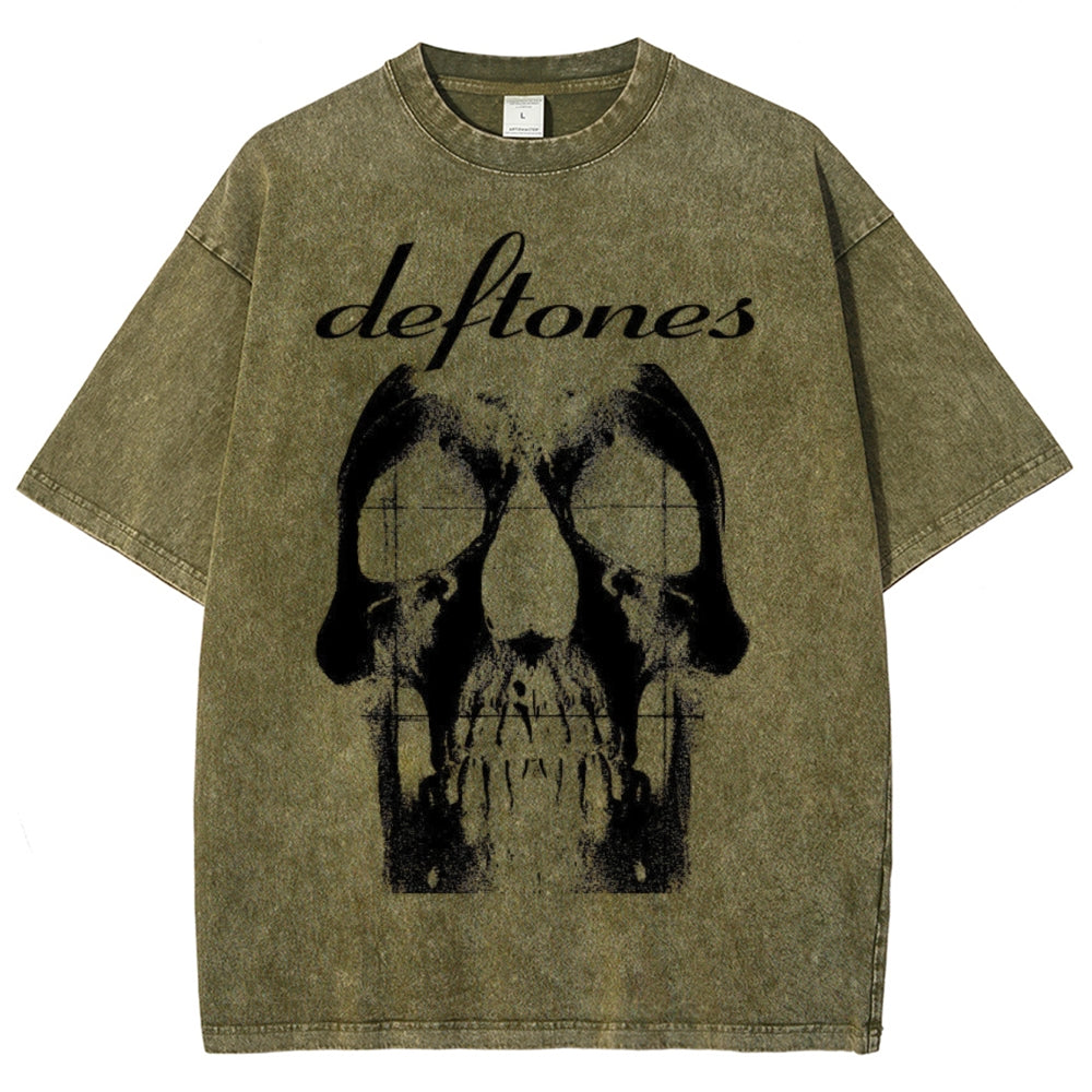 Unisex Vintage The Deftones Rock Band Print Short Sleeve Casual Graphic Washed T-shirt