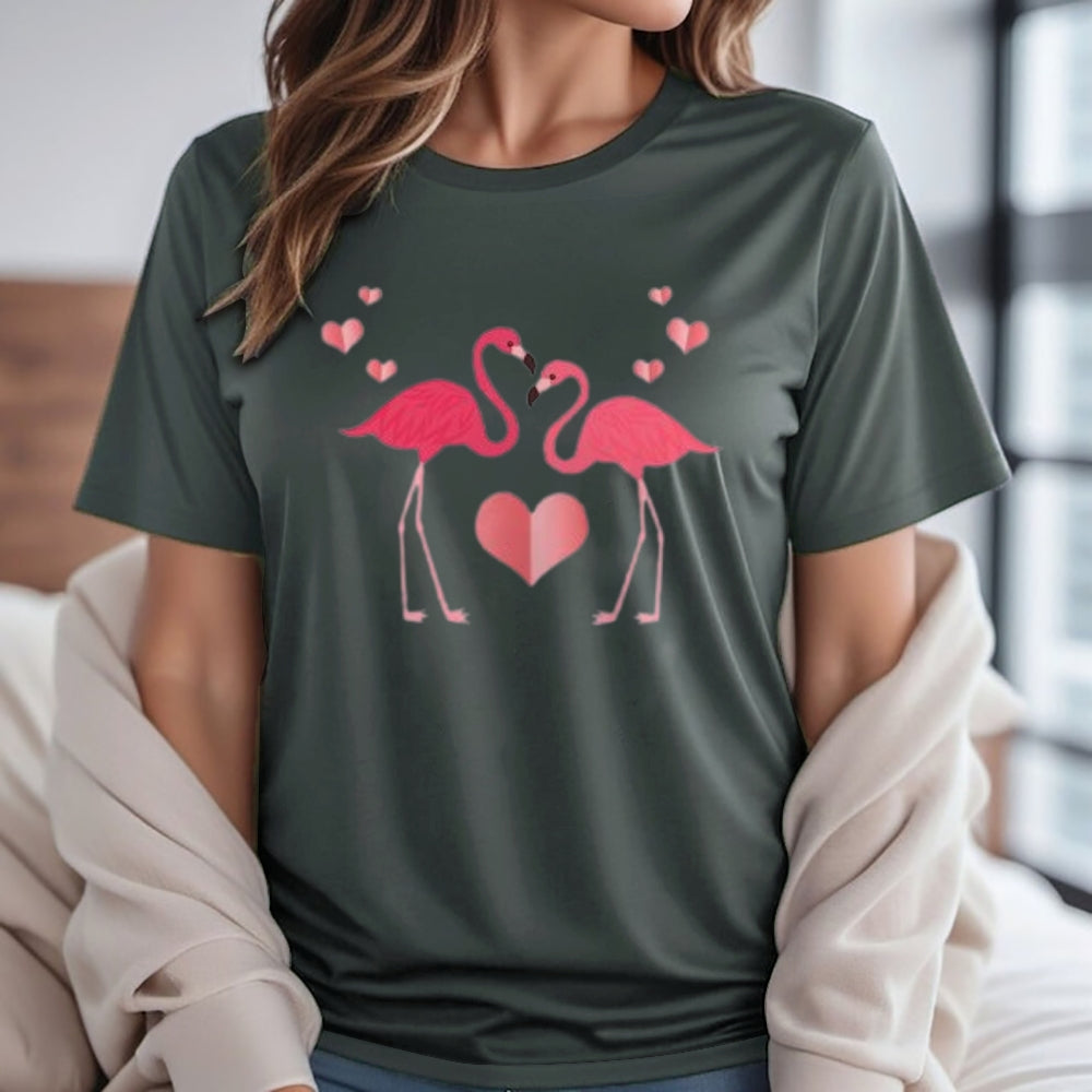 Women Love Flamingo For Valentine's Day Print Graphic T-shirt