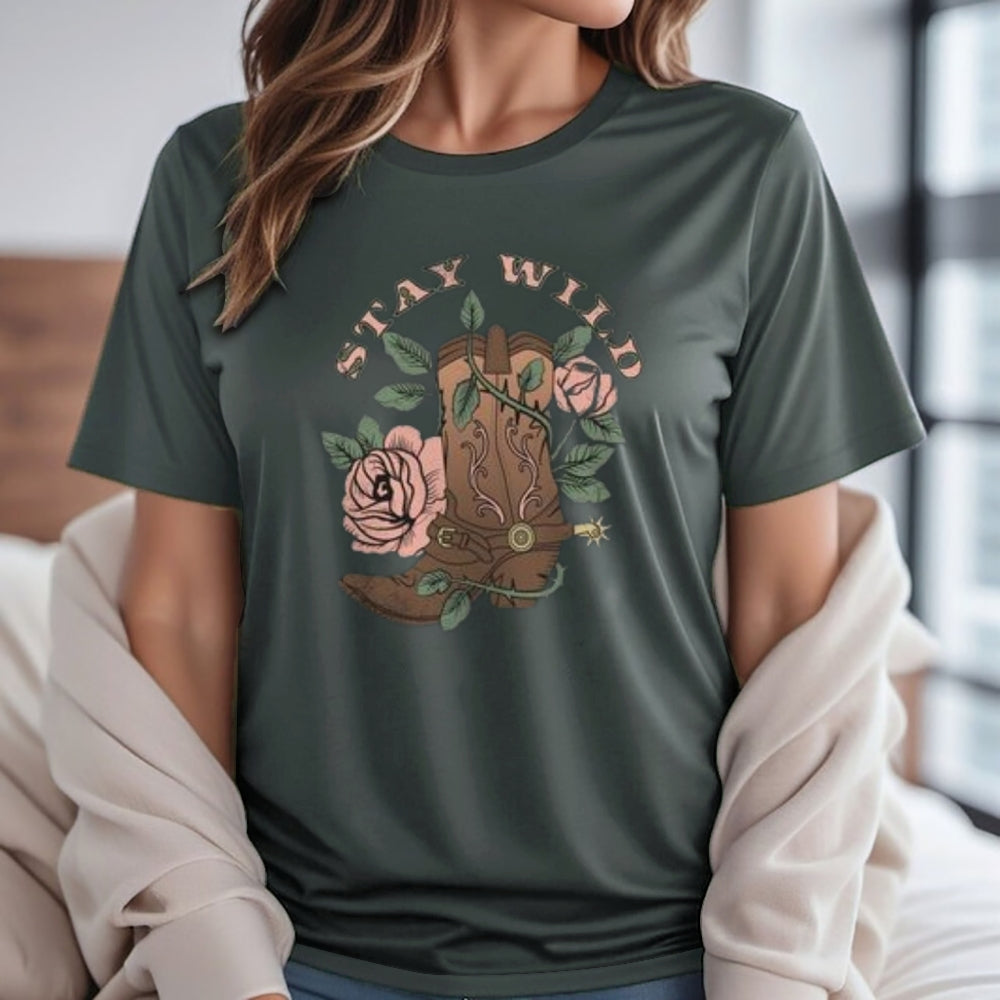 Women Western Cowboy Style Cowgirl Stay Wild Graphic T-shirt