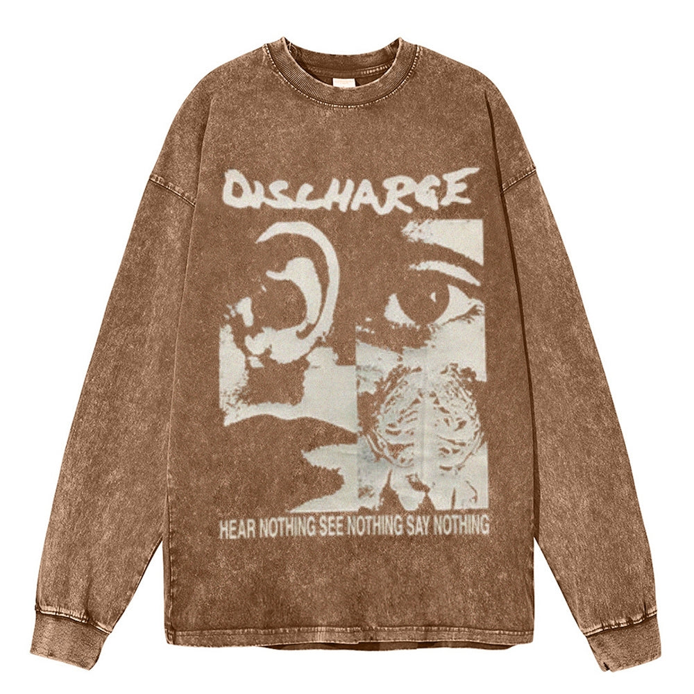 Oversized Vintage Washed Hear Nothing Graphic Sweatshirt