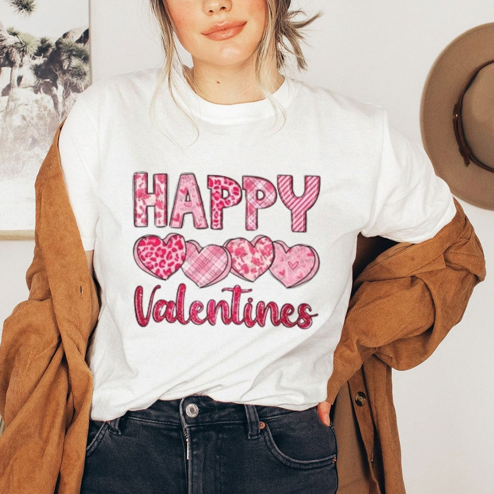 Women Happy Valentine's Day Print Graphic T-shirt