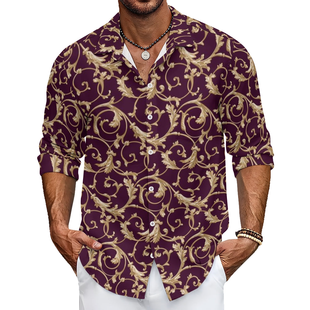 Mens Baroque Royal Pattern Print Long Sleeve Shirt