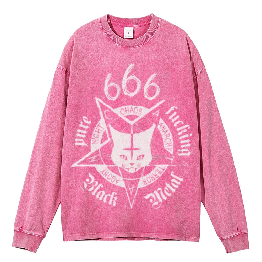 Oversized Vintage Washed CHAOS Cat Graphic Sweatshirt