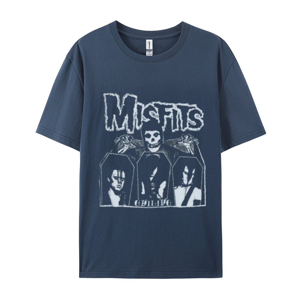 Mens Vintage The Misfits Rock Band Print Cotton Short Sleeve Casual Graphic T-shirt