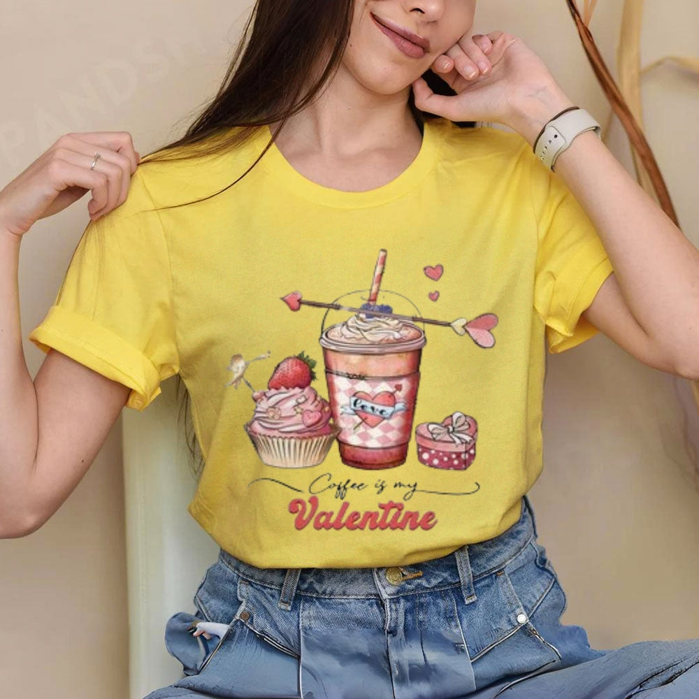 Women Coffee Is My Valentine's Day Print Graphic T-shirt