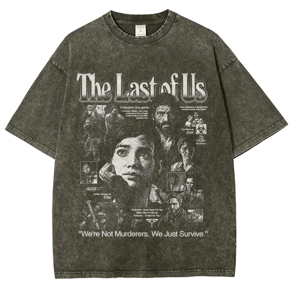 Unisex Vintage The Last Of Us Graphic Short Sleeve Washed T-shirt