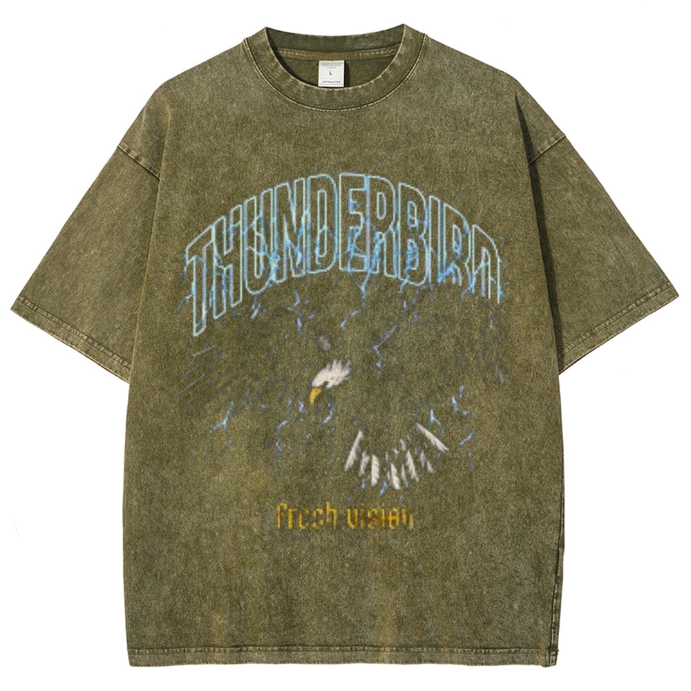 Unisex Vintage Thunderbird Darkness Style Graphic Short Sleeve Washed T-shirt