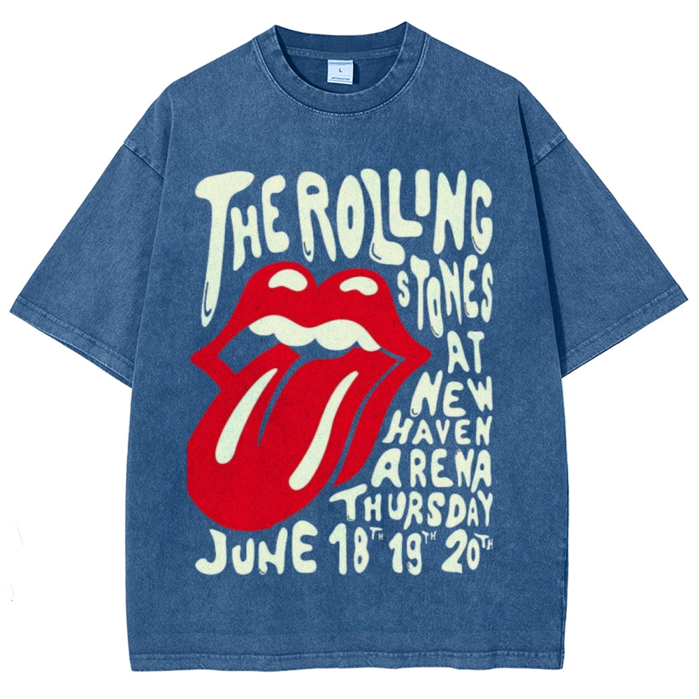 Unisex Vintage The Rolling Stone Rock Band Print Short Sleeve Casual Graphic Washed T-shirt