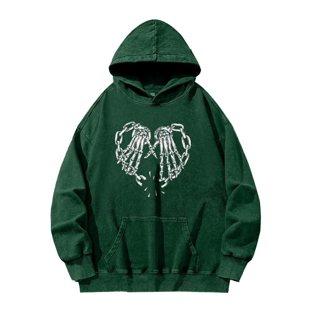 Mens Vintage Skeleton Heart Hand Graphic Hoodies