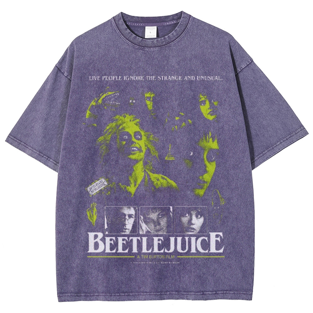 Unisex Vintage The Beetlejuice Horror Graphic Short Sleeve Washed T-shirt