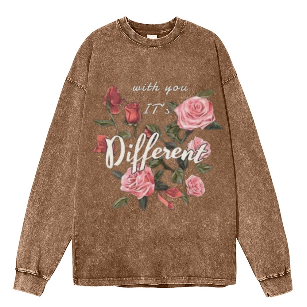 Oversized Vintage Washed Flower Graphic Sweatshirt