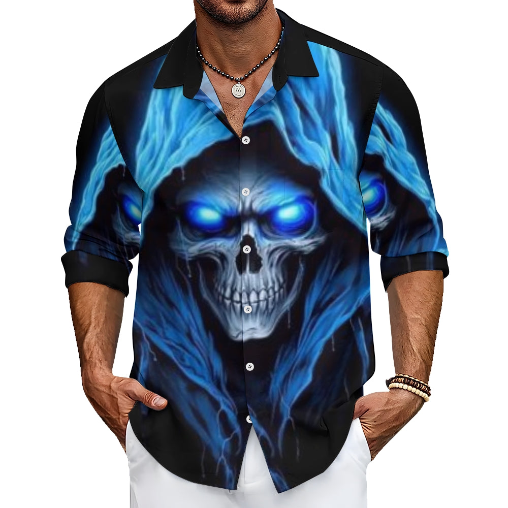 Mens Blue Darkness Skull 3D Print Long Sleeve Shirt