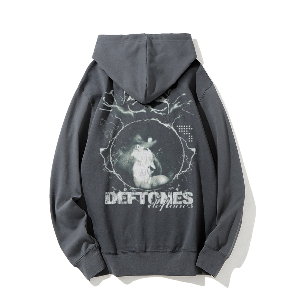 Mens Vintage Deftones Darkness Style Print Graphic Pullover With Kangaroo Pocket Hoodies