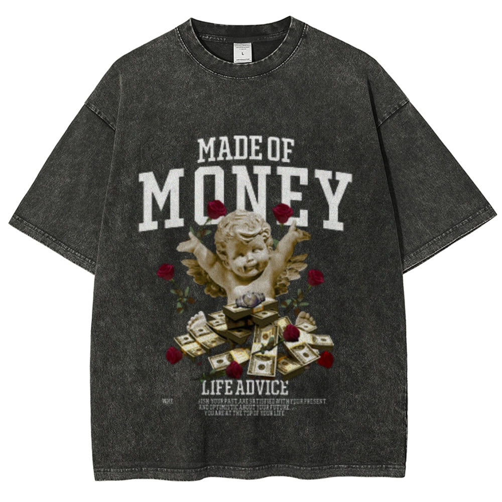 Women Washed Vintage Made Of Money Graphic T-shirt