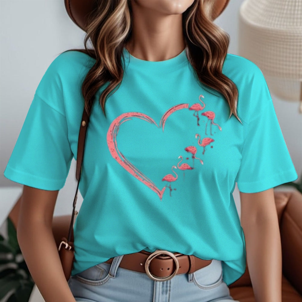 Women Love Flamingo For Valentine's Day Print Graphic T-shirt