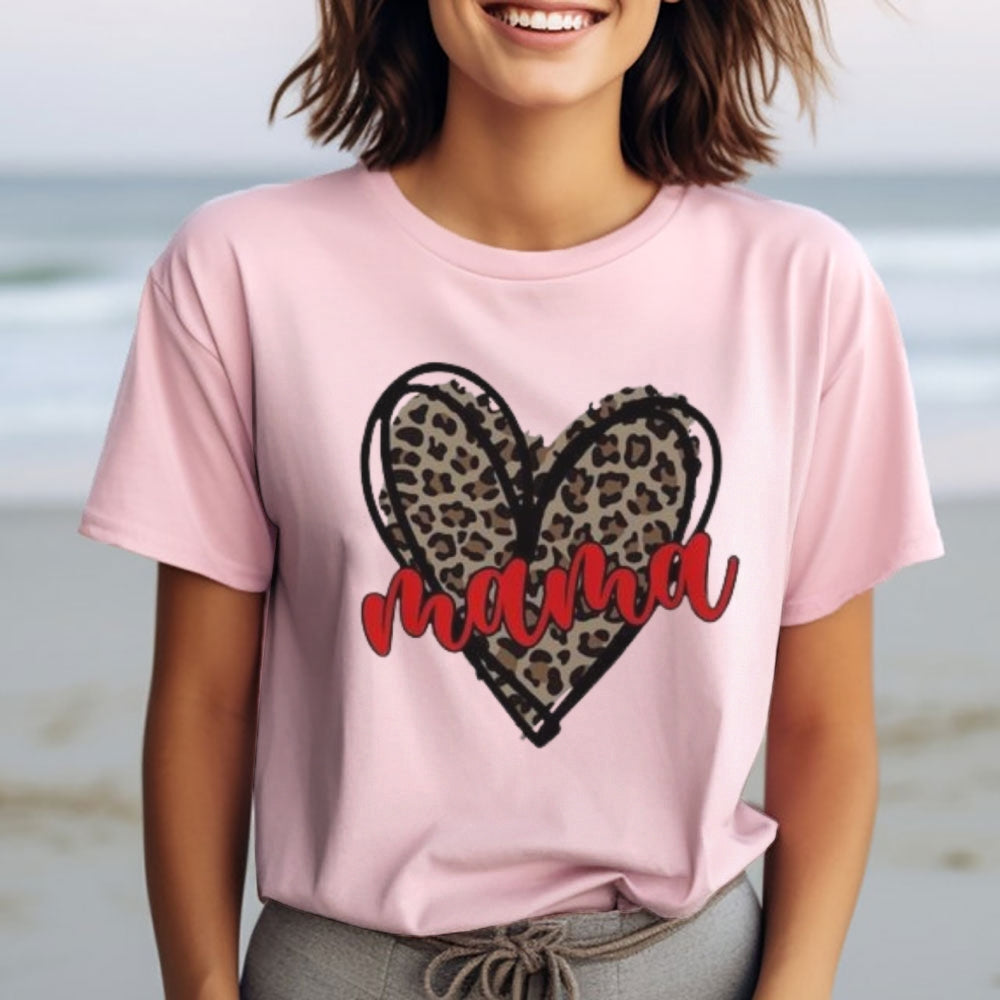 Women Love Leopard Heart Valentine's Day Print  Graphic T-shirt