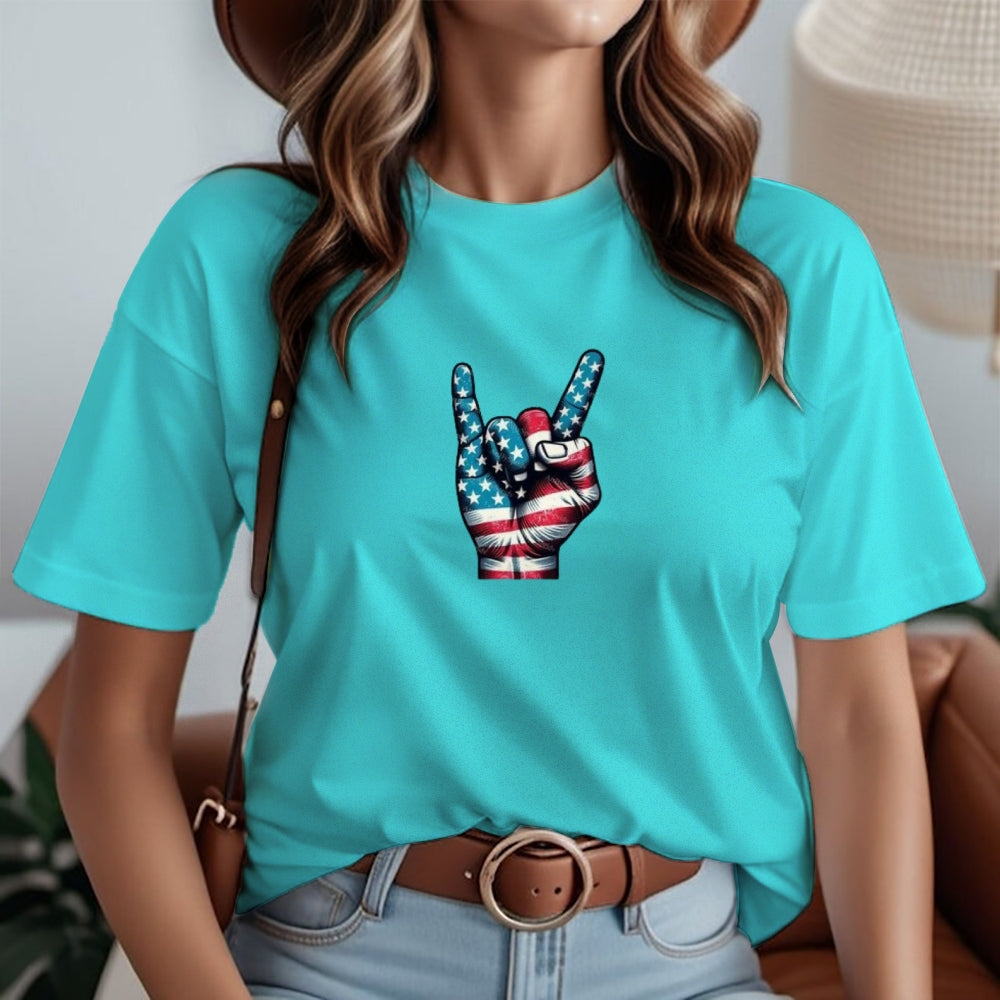 Women Independence Day Victory Flag Print T-shirt