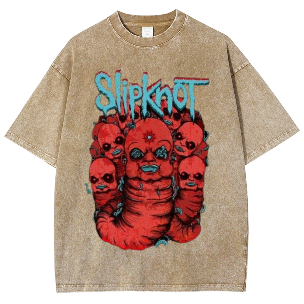 Unisex Vintage The Slipknot Rock Band Print Short Sleeve Casual Graphic Washed T-shirt