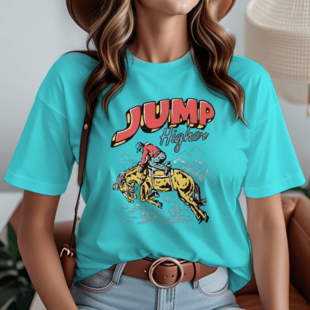 Women Cowboy Jump Higher Print Graphic T-shirt