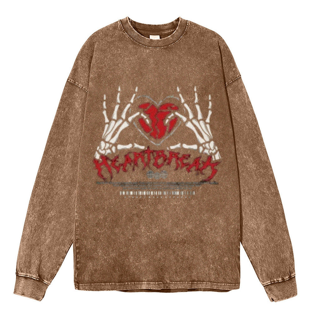 Oversized Vintage Washed Skeleton Heart Graphic Sweatshirt