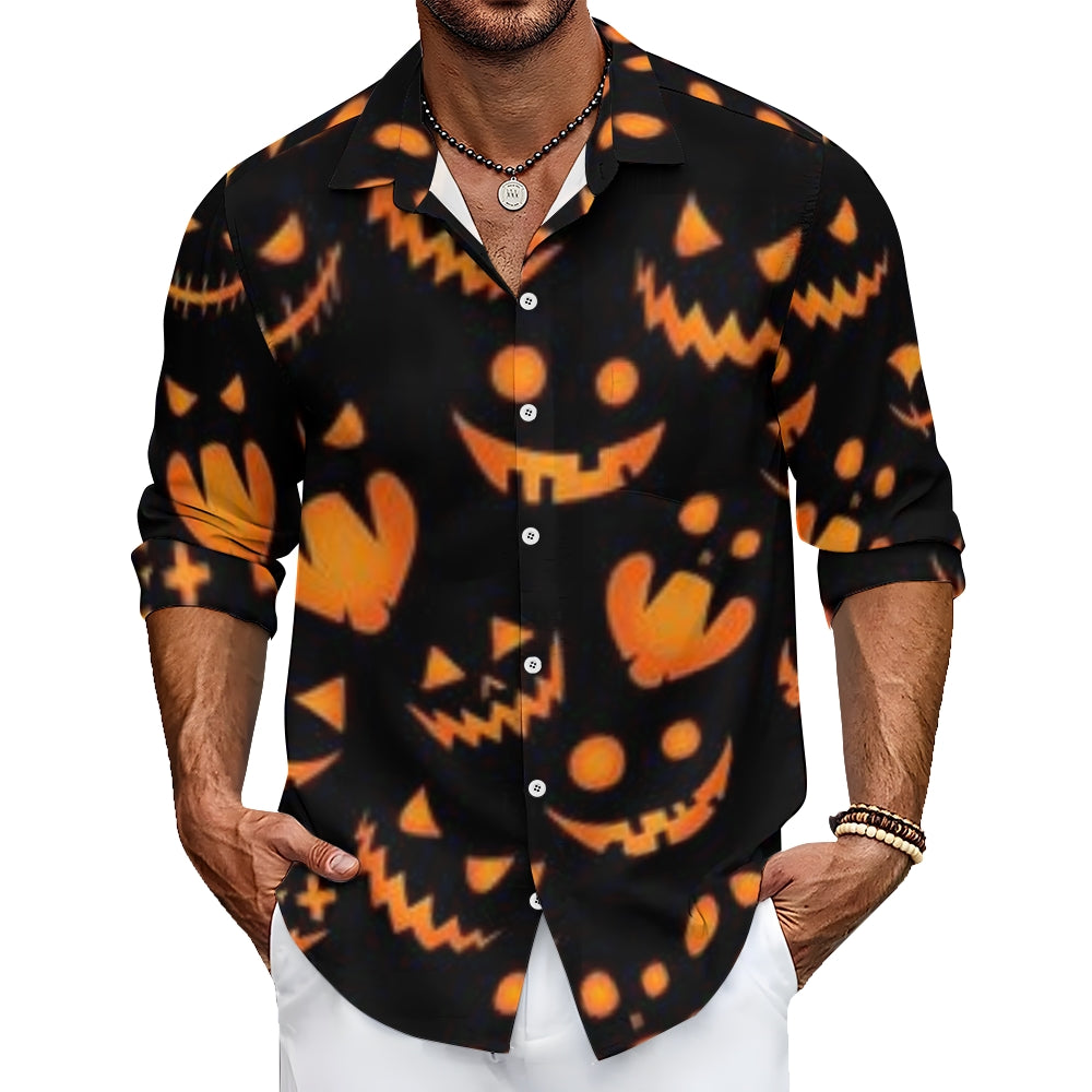 Mens Cute Halloween Pumpkin Print Long Sleeve Shirt