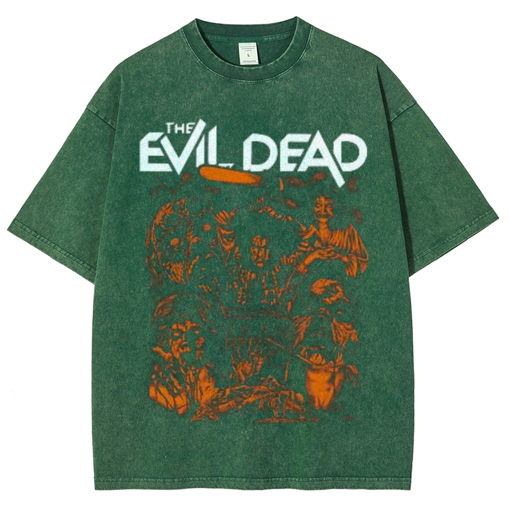 Unisex Vintage The Evil Dead Horror Graphic Short Sleeve Washed T-shirt