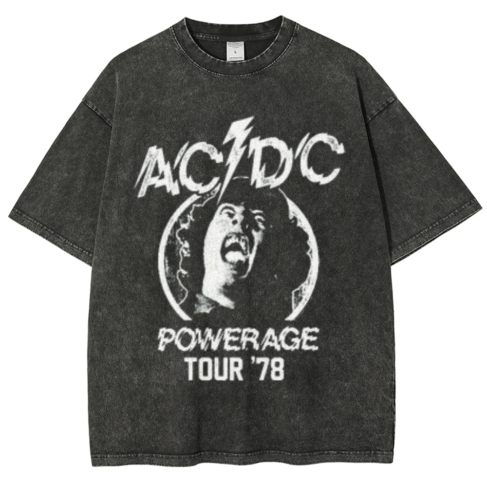 Unisex Vintage The Acdc Rock Band Print Short Sleeve Casual Graphic Washed T-shirt