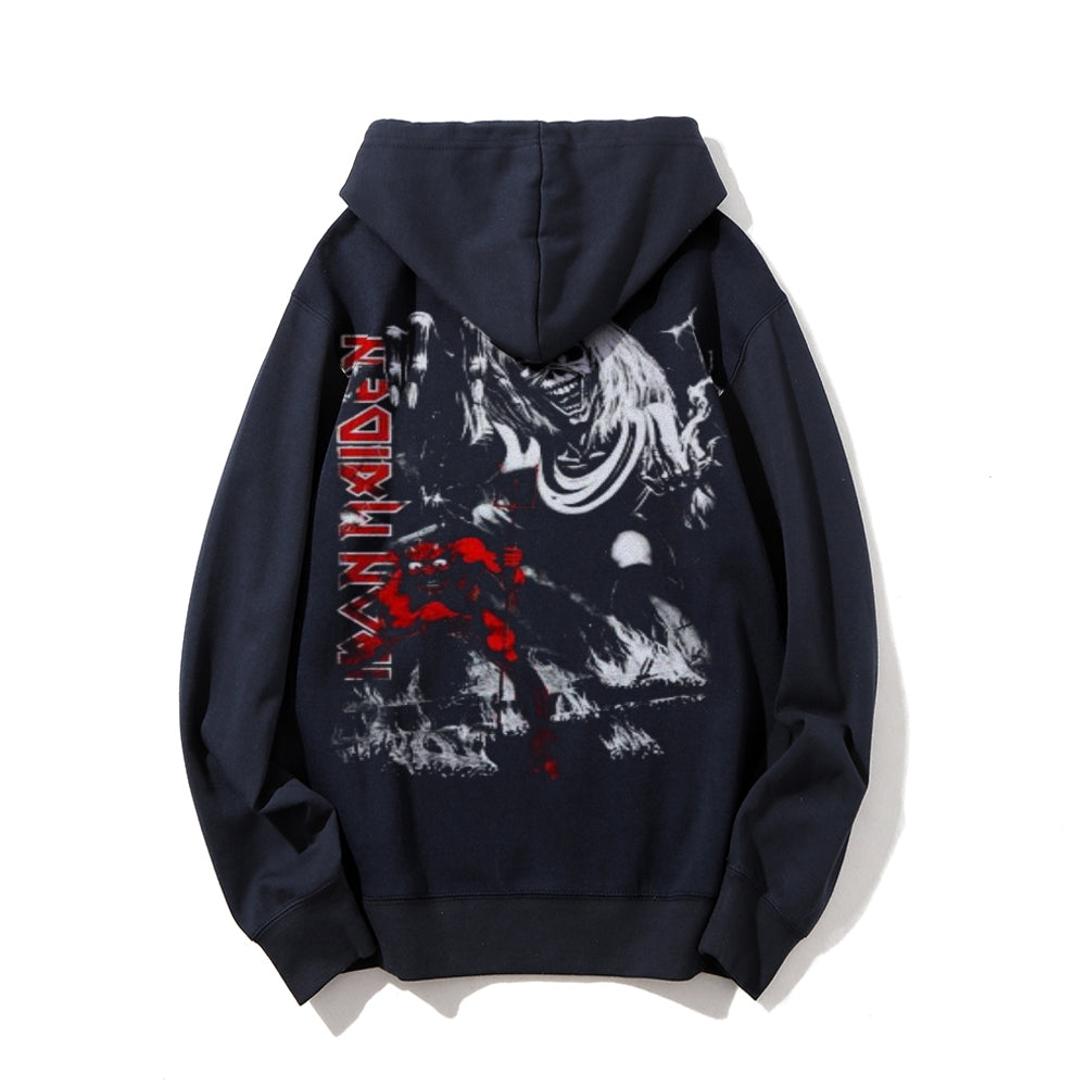 Mens Vintage Iron Rock Darkness Style Print Graphic Pullover With Kangaroo Pocket Hoodies