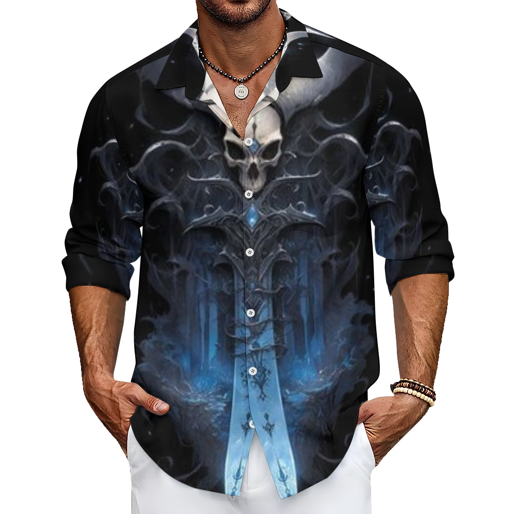 Mens Skull Sword 3D Print Long Sleeve Shirt