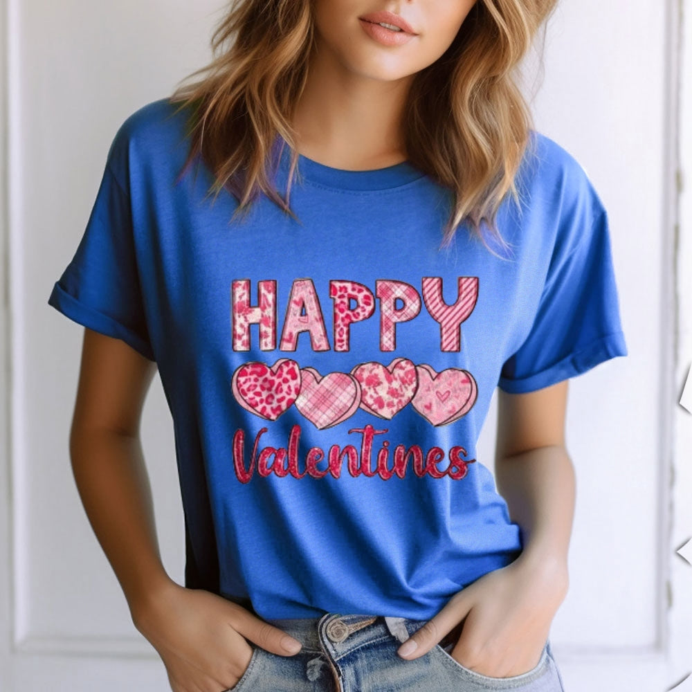 Women Happy Valentine's Day Print Graphic T-shirt