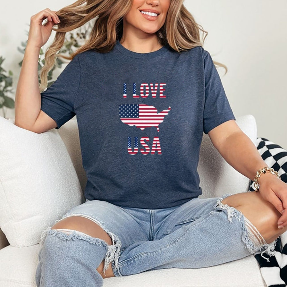 Women I LOVE USA Flag Print T-shirt